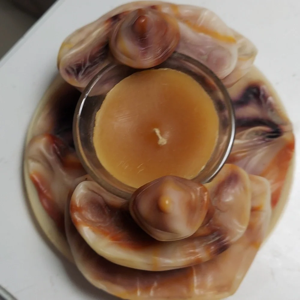 Vintage Hand Sculpted Brown Marbled One-of-a-kind Wax Candle